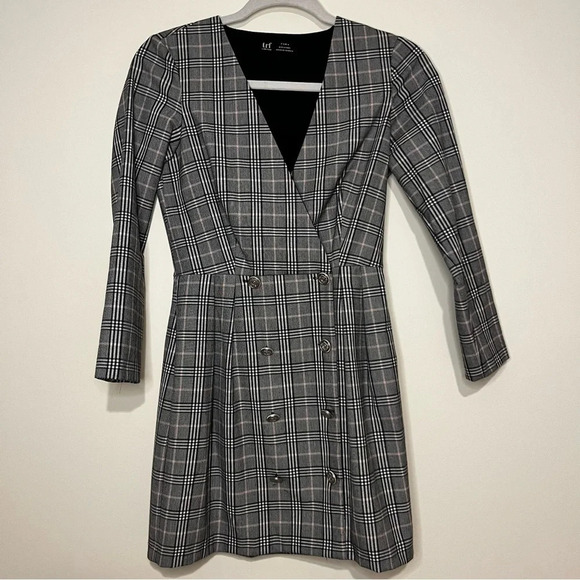 ZARA TRF Preppy Plaid Double Breasted Buttons Blazer Style Longsleeve Mini Dress - Picture 4 of 9